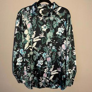 NWOT Banana Republic Long Sleeve Silky Floral Shirt XL